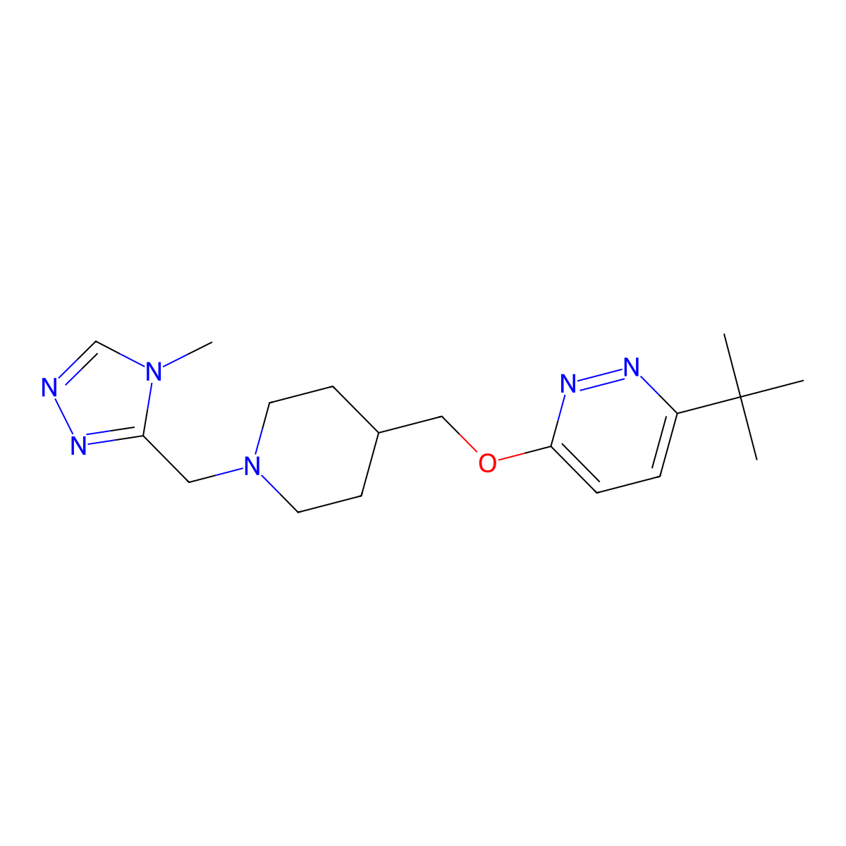 3-tert-butyl-6-({1-[(4-methyl-4H-1,2,4-triazol-3-yl)methyl]piperidin-4-yl}methoxy)pyridazine molecular structure, CAS 2320420-00-4