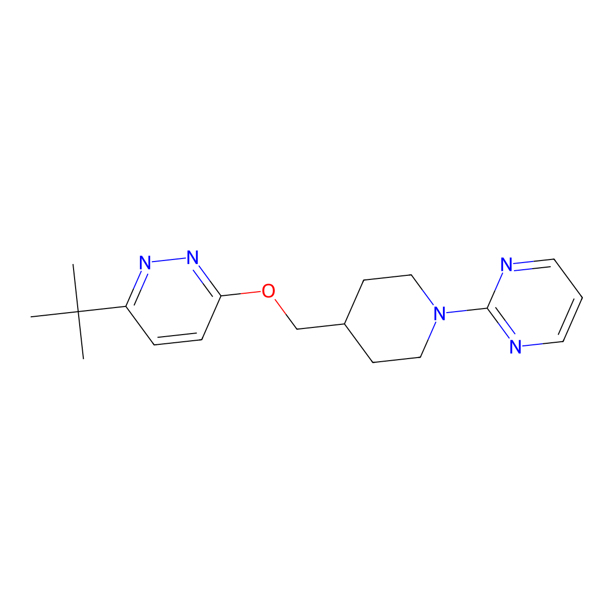 3-Tert-butyl-6-{[1-(pyrimidin-2-yl)piperidin-4-yl]methoxy}pyridazine molecular structure, CAS 2320420-25-3