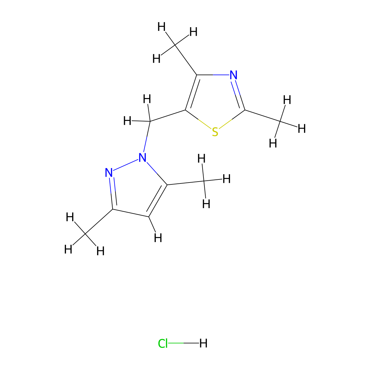 5-[(3,5-dimethyl-1H-pyrazol-1-yl)methyl]-2,4-dimethyl-1,3-thiazole hydrochloride molecular structure, CAS 2320420-50-4