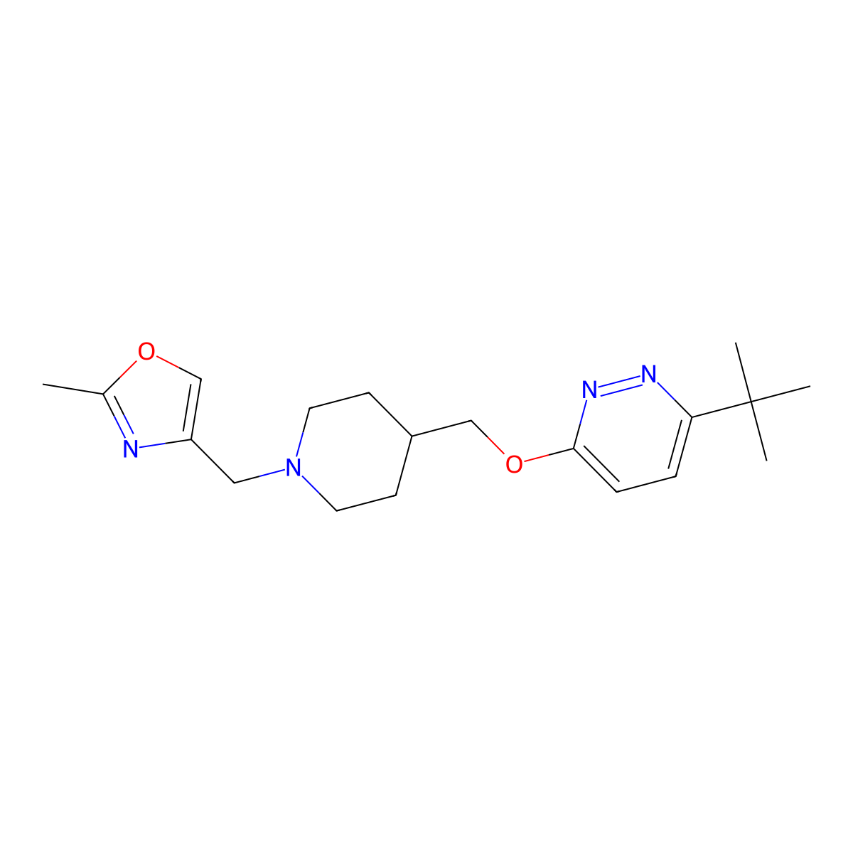 3-Tert-butyl-6-({1-[(2-methyl-1,3-oxazol-4-yl)methyl]piperidin-4-yl}methoxy)pyridazine molecular structure, CAS 2320420-83-3