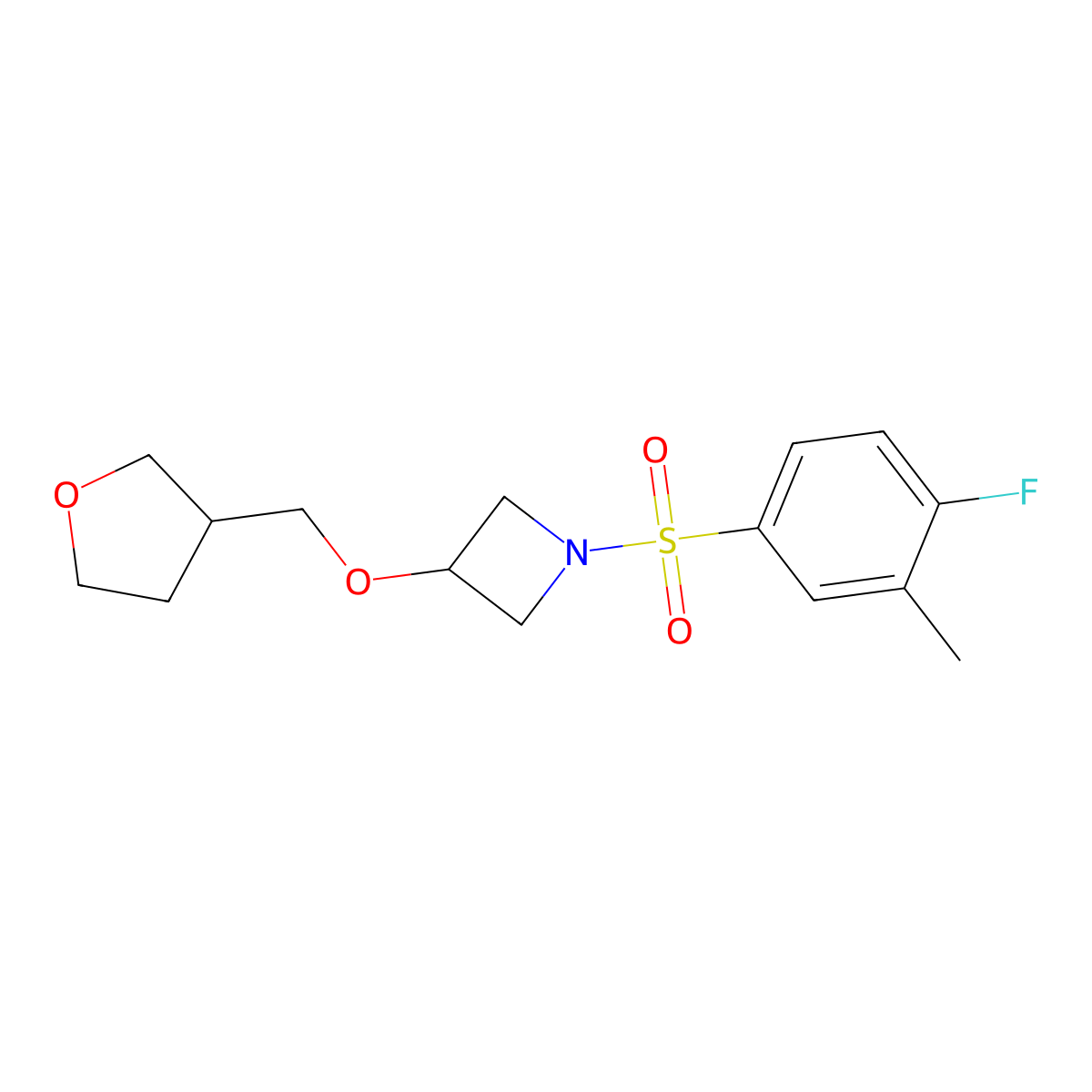 1-((4-Fluoro-3-methylphenyl)sulfonyl)-3-((tetrahydrofuran-3-yl)methoxy)azetidine molecular structure, CAS 2320420-90-2