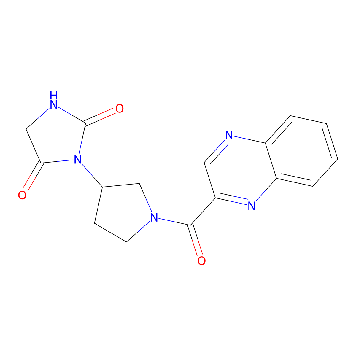 3-[1-(Quinoxaline-2-carbonyl)pyrrolidin-3-yl]imidazolidine-2,4-dione molecular structure, CAS 2320421-04-1