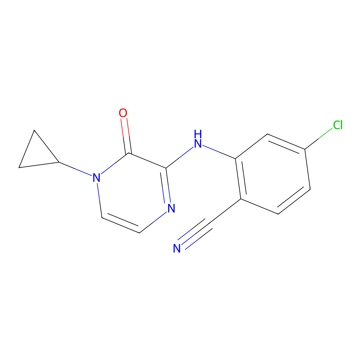 4-Chloro-2-((4-cyclopropyl-3-oxo-3,4-dihydropyrazin-2-yl)amino)benzonitrile molecular structure, CAS 2320421-13-2