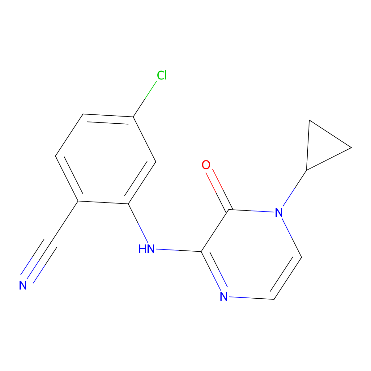 4-Chloro-2-((4-cyclopropyl-3-oxo-3,4-dihydropyrazin-2-yl)amino)benzonitrile molecular structure, CAS 2320421-13-2