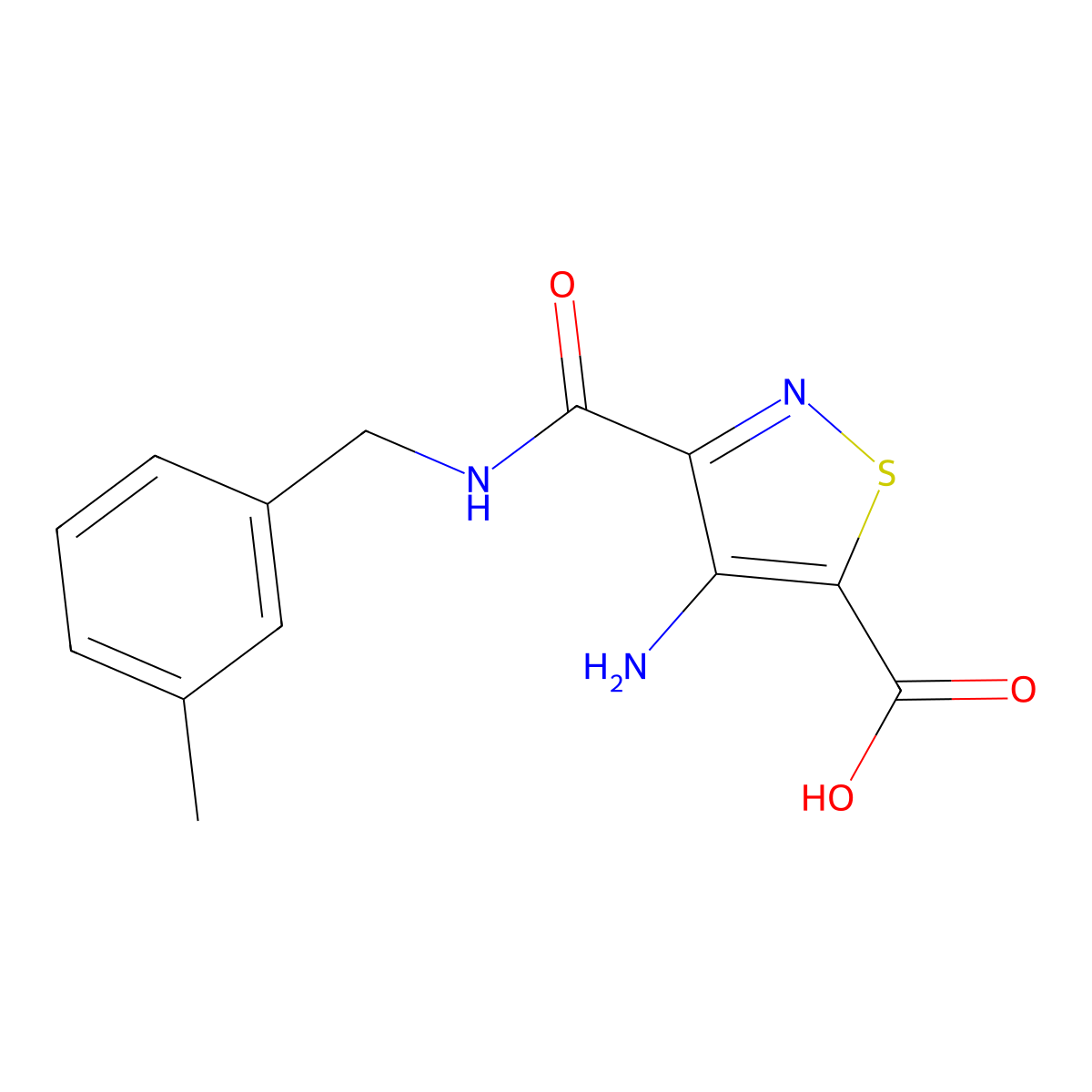 4-Amino-3-{[(3-methylphenyl)methyl]carbamoyl}-1,2-thiazole-5-carboxylic acid molecular structure, CAS 2320421-19-8