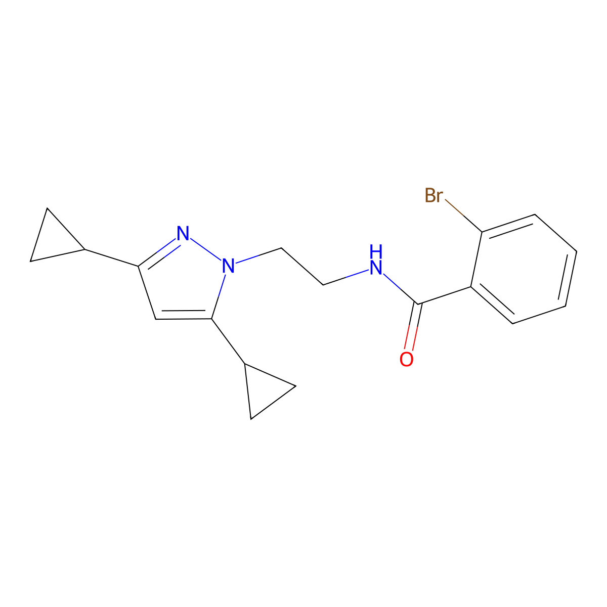 2-bromo-N-[2-(3,5-dicyclopropyl-1H-pyrazol-1-yl)ethyl]benzamide molecular structure, CAS 2320421-35-8