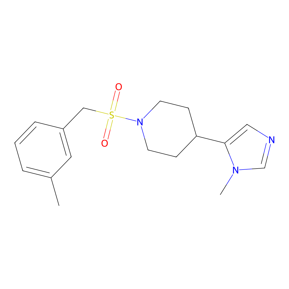 4-(1-methyl-1H-imidazol-5-yl)-1-[(3-methylphenyl)methanesulfonyl]piperidine molecular structure, CAS 2320421-41-6