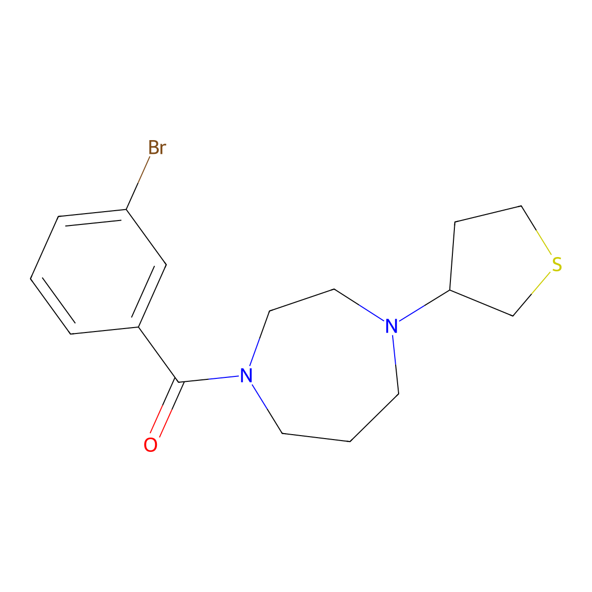 (3-Bromophenyl)(4-(tetrahydrothiophen-3-yl)-1,4-diazepan-1-yl)methanone molecular structure, CAS 2320421-62-1