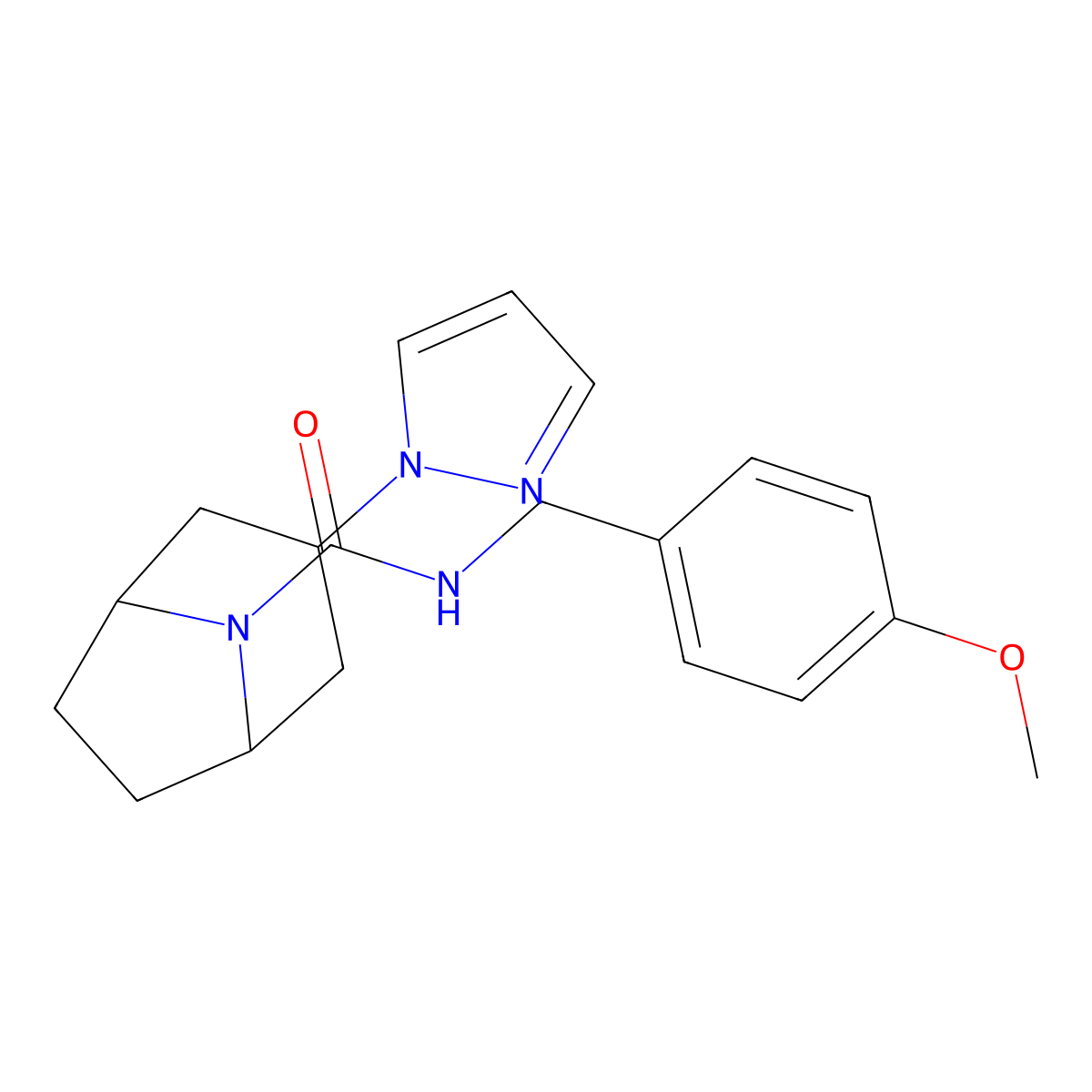 N-[(4-methoxyphenyl)methyl]-3-(1H-pyrazol-1-yl)-8-azabicyclo[3.2.1]octane-8-carboxamide molecular structure, CAS 2320421-81-4