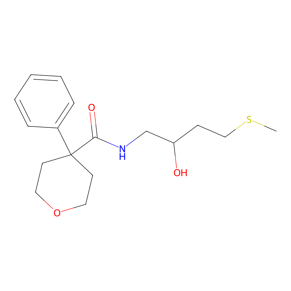 N-[2-hydroxy-4-(methylsulfanyl)butyl]-4-phenyloxane-4-carboxamide molecular structure, CAS 2320421-93-8