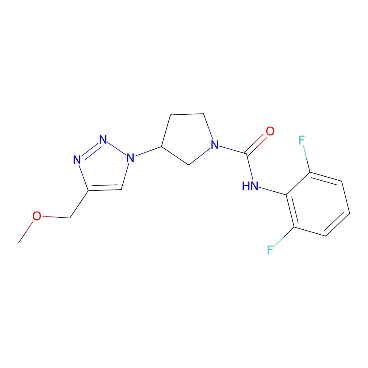N-(2,6-difluorophenyl)-3-(4-(methoxymethyl)-1H-1,2,3-triazol-1-yl)pyrrolidine-1-carboxamide molecular structure, CAS 2320422-27-1