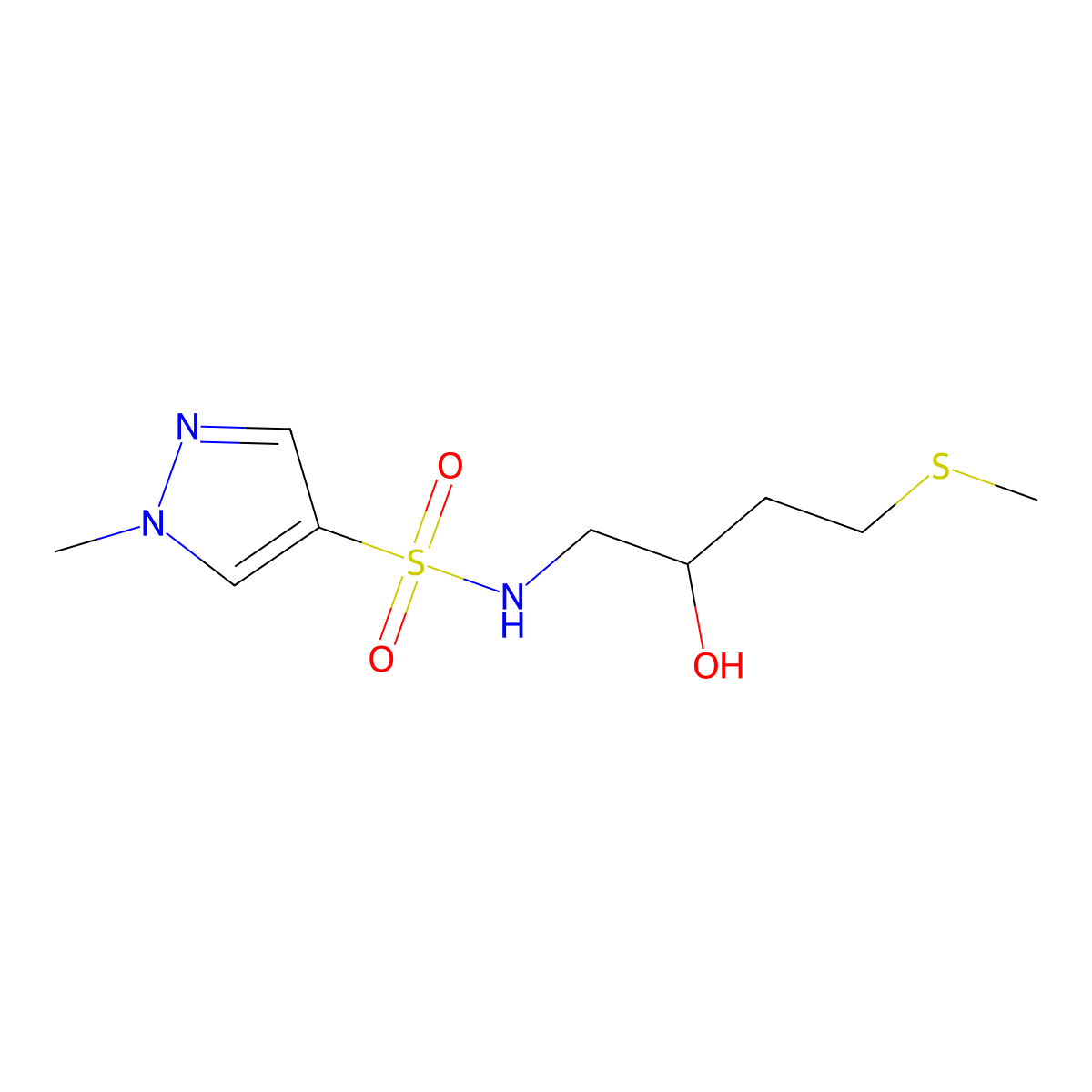 N-[2-hydroxy-4-(methylsulfanyl)butyl]-1-methyl-1H-pyrazole-4-sulfonamide molecular structure, CAS 2320422-29-3
