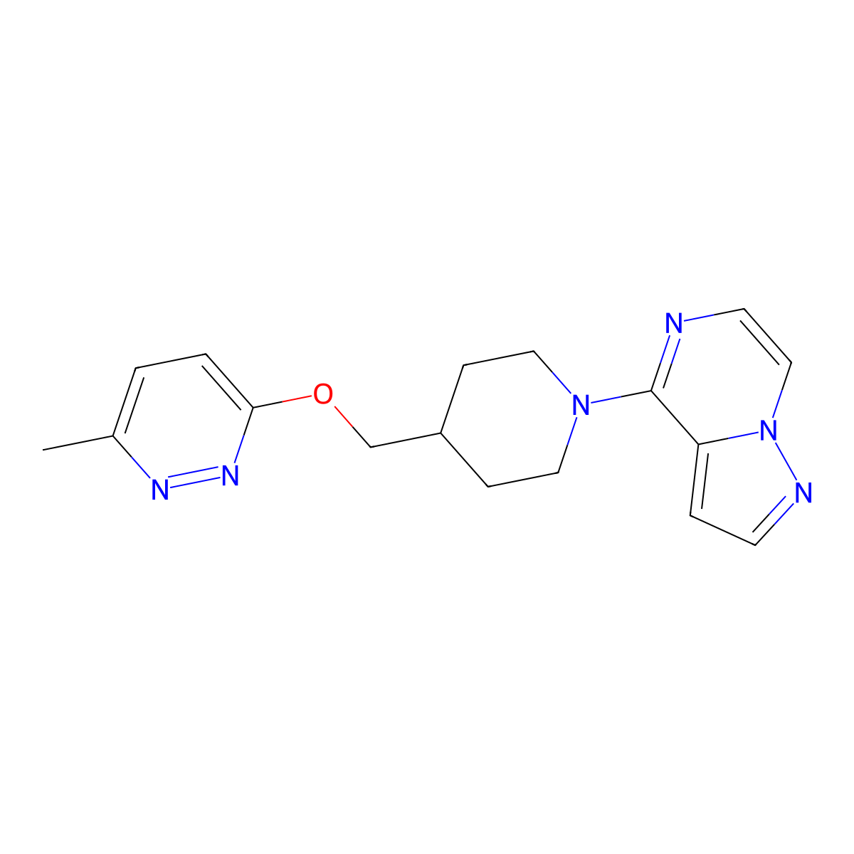 3-Methyl-6-[(1-{pyrazolo[1,5-a]pyrazin-4-yl}piperidin-4-yl)methoxy]pyridazine molecular structure, CAS 2320422-34-0