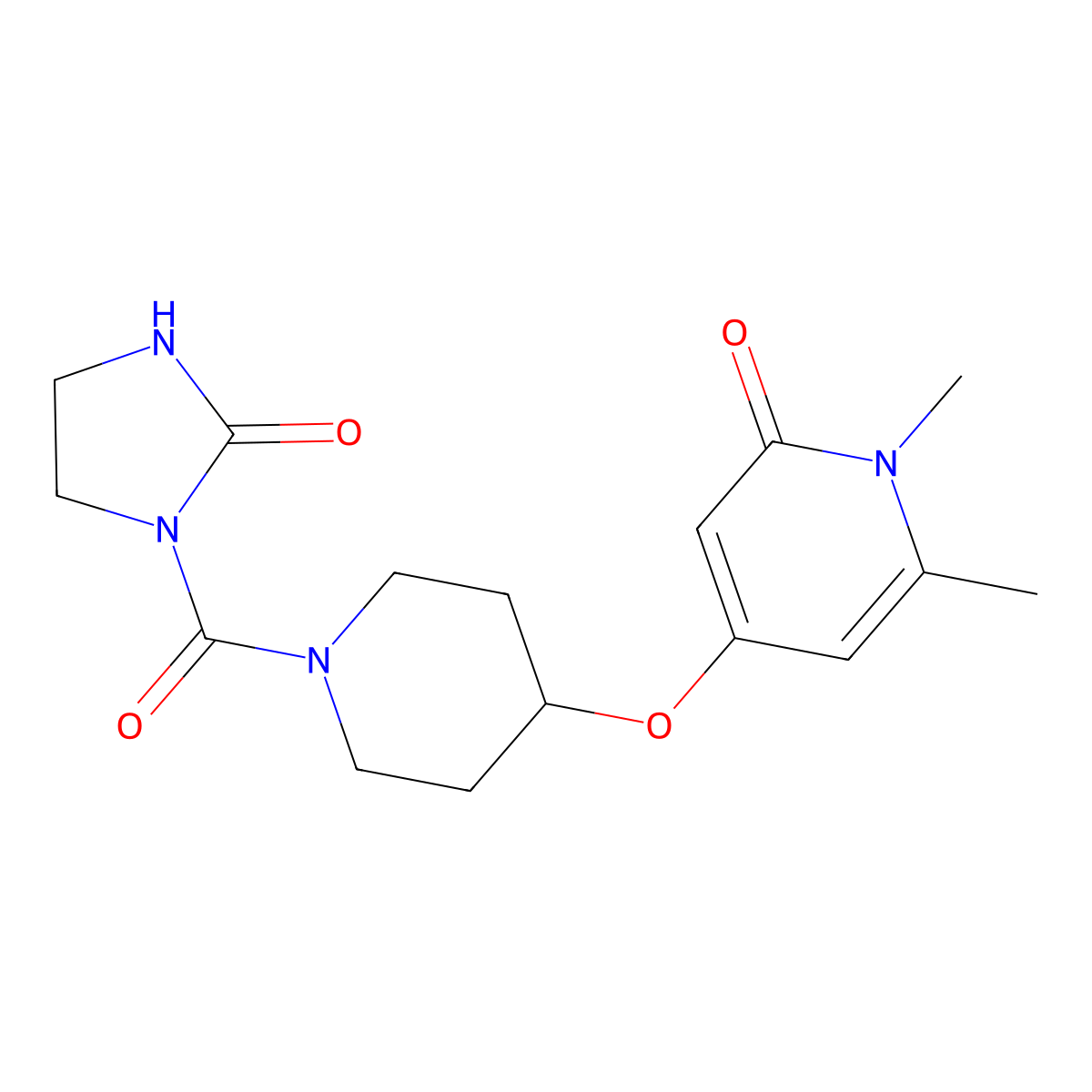 1,6-dimethyl-4-((1-(2-oxoimidazolidine-1-carbonyl)piperidin-4-yl)oxy)pyridin-2(1H)-one molecular structure, CAS 2320422-61-3