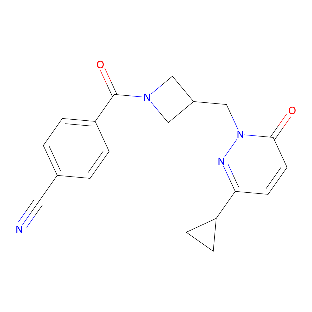 4-{3-[(3-Cyclopropyl-6-oxo-1,6-dihydropyridazin-1-yl)methyl]azetidine-1-carbonyl}benzonitrile molecular structure, CAS 2320422-74-8