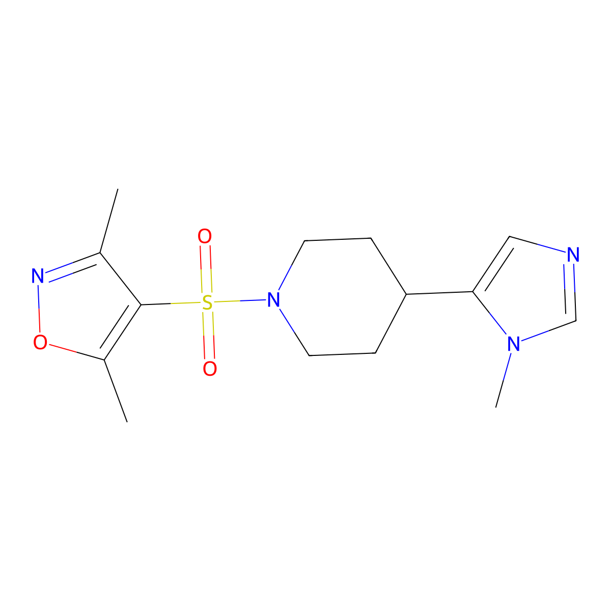 1-[(3,5-dimethyl-1,2-oxazol-4-yl)sulfonyl]-4-(1-methyl-1H-imidazol-5-yl)piperidine molecular structure, CAS 2320422-89-5