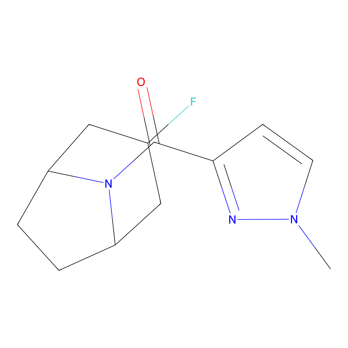3-fluoro-8-(1-methyl-1H-pyrazole-3-carbonyl)-8-azabicyclo[3.2.1]octane molecular structure, CAS 2320444-80-0