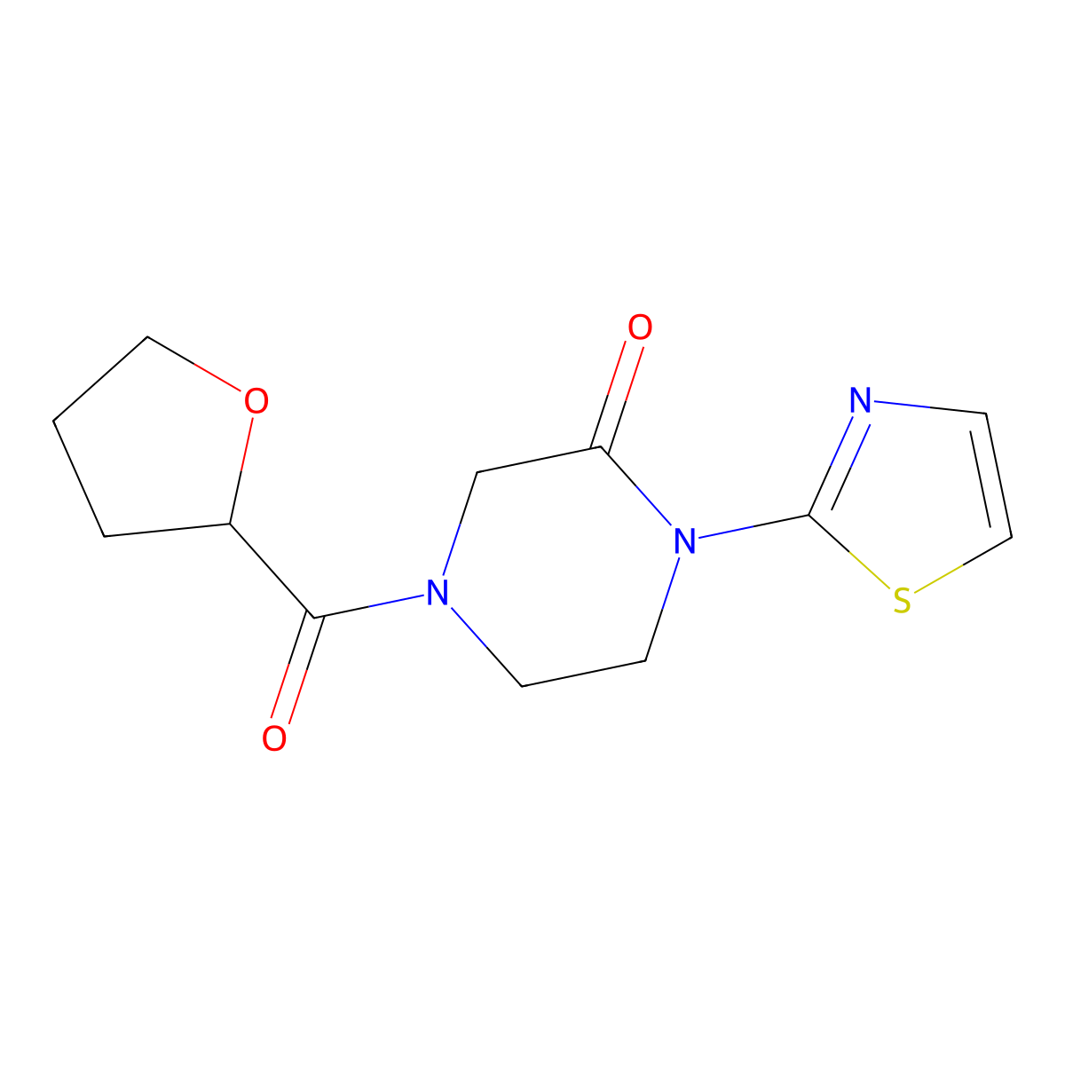 4-(Oxolane-2-carbonyl)-1-(1,3-thiazol-2-yl)piperazin-2-one molecular structure, CAS 2320444-85-5