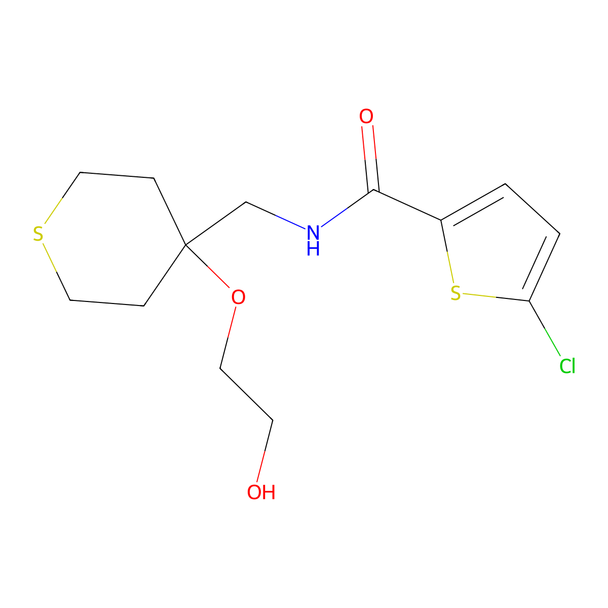 5-chloro-N-{[4-(2-hydroxyethoxy)thian-4-yl]methyl}thiophene-2-carboxamide molecular structure, CAS 2320445-37-0