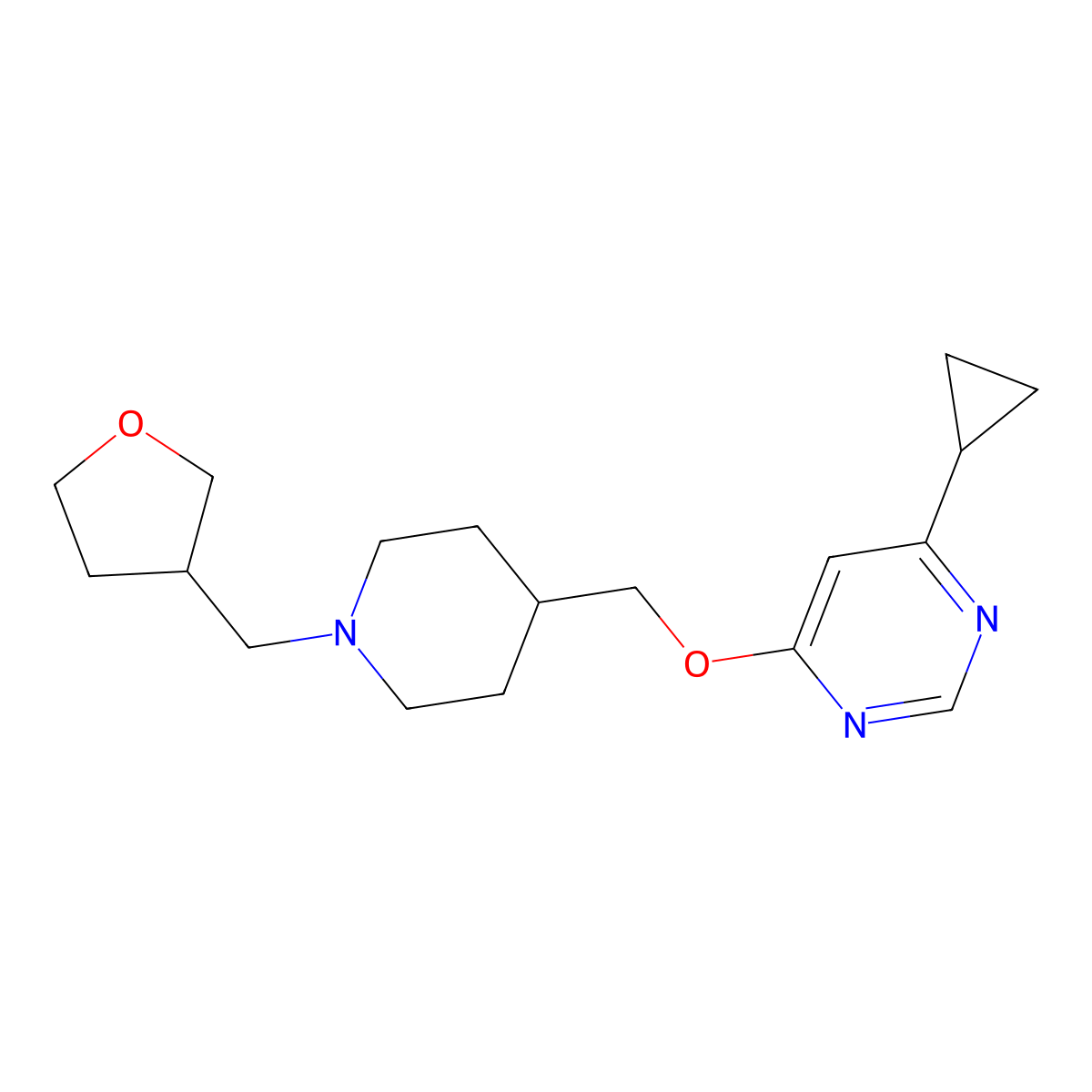 4-Cyclopropyl-6-({1-[(oxolan-3-yl)methyl]piperidin-4-yl}methoxy)pyrimidine molecular structure, CAS 2320445-49-4