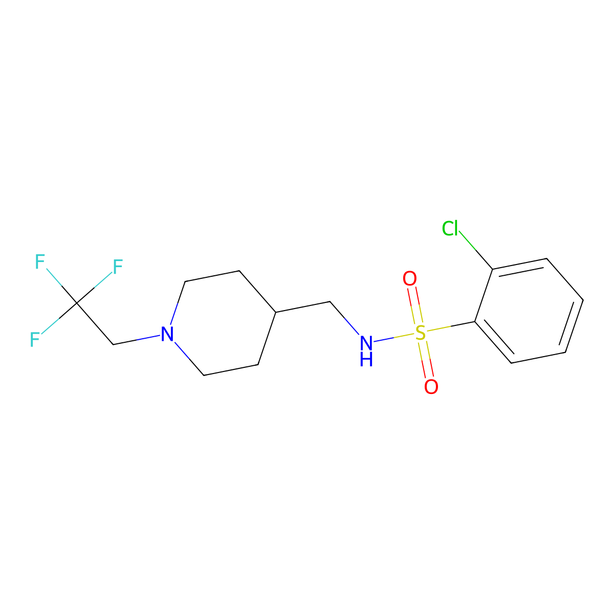 2-chloro-N-{[1-(2,2,2-trifluoroethyl)piperidin-4-yl]methyl}benzene-1-sulfonamide molecular structure, CAS 2320457-13-2