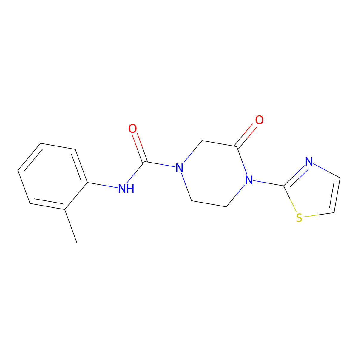 N-(2-methylphenyl)-3-oxo-4-(1,3-thiazol-2-yl)piperazine-1-carboxamide molecular structure, CAS 2320457-22-3