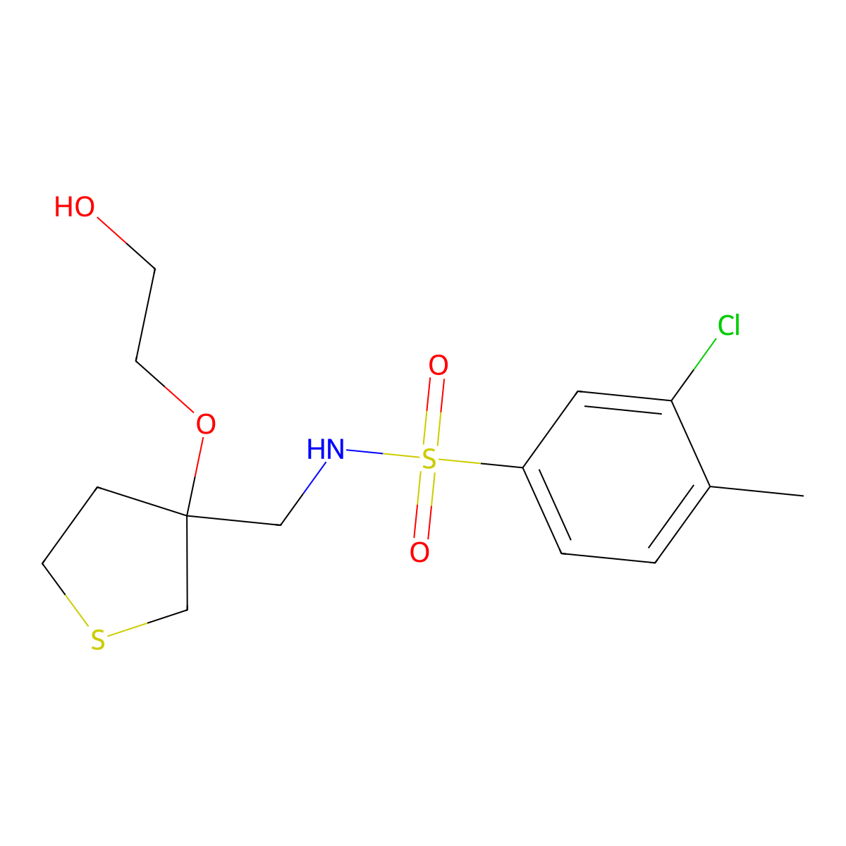 3-chloro-N-{[3-(2-hydroxyethoxy)thiolan-3-yl]methyl}-4-methylbenzene-1-sulfonamide molecular structure, CAS 2320457-85-8