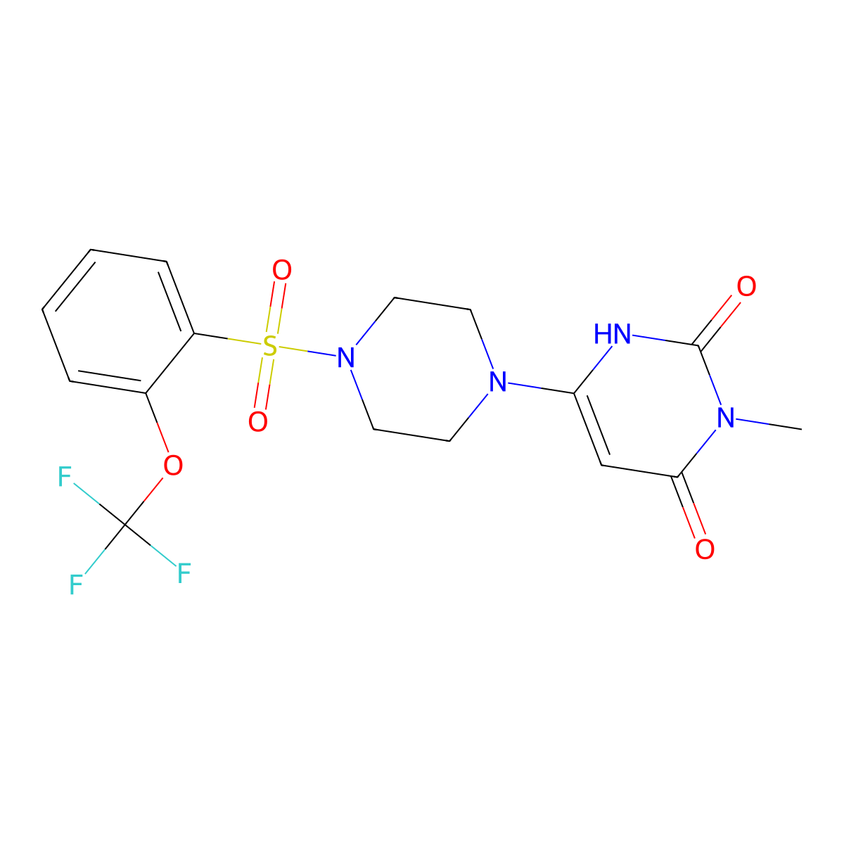 3-Methyl-6-[4-[2-(trifluoromethoxy)phenyl]sulfonylpiperazin-1-yl]-1H-pyrimidine-2,4-dione molecular structure, CAS 2320458-14-6