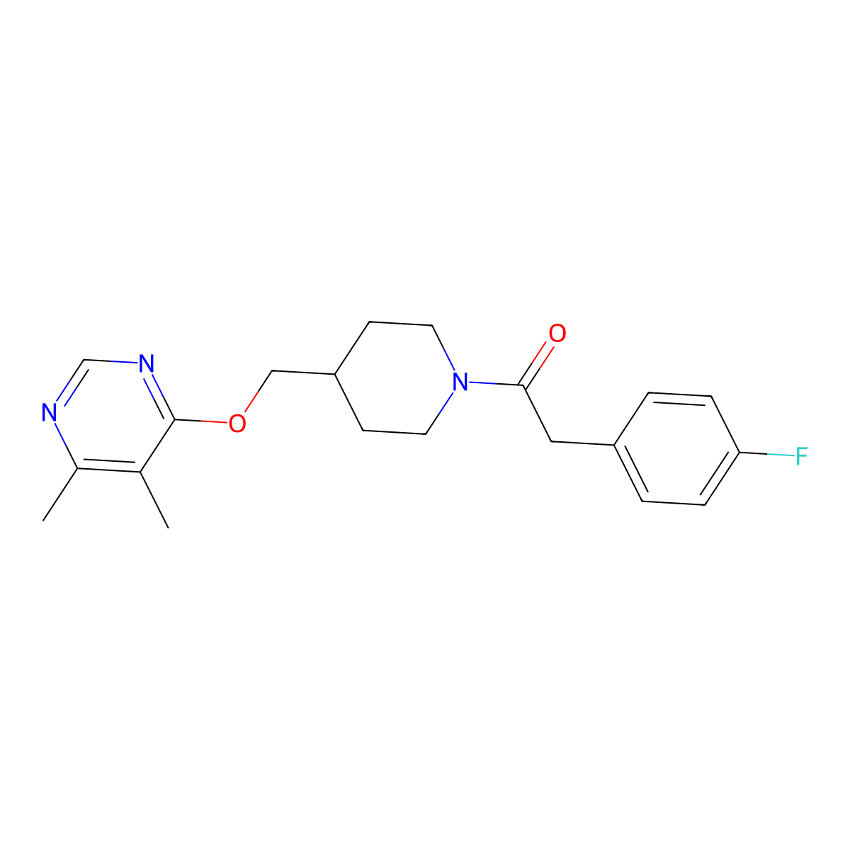 1-(4-(((5,6-Dimethylpyrimidin-4-yl)oxy)methyl)piperidin-1-yl)-2-(4-fluorophenyl)ethan-1-one molecular structure, CAS 2320458-34-0