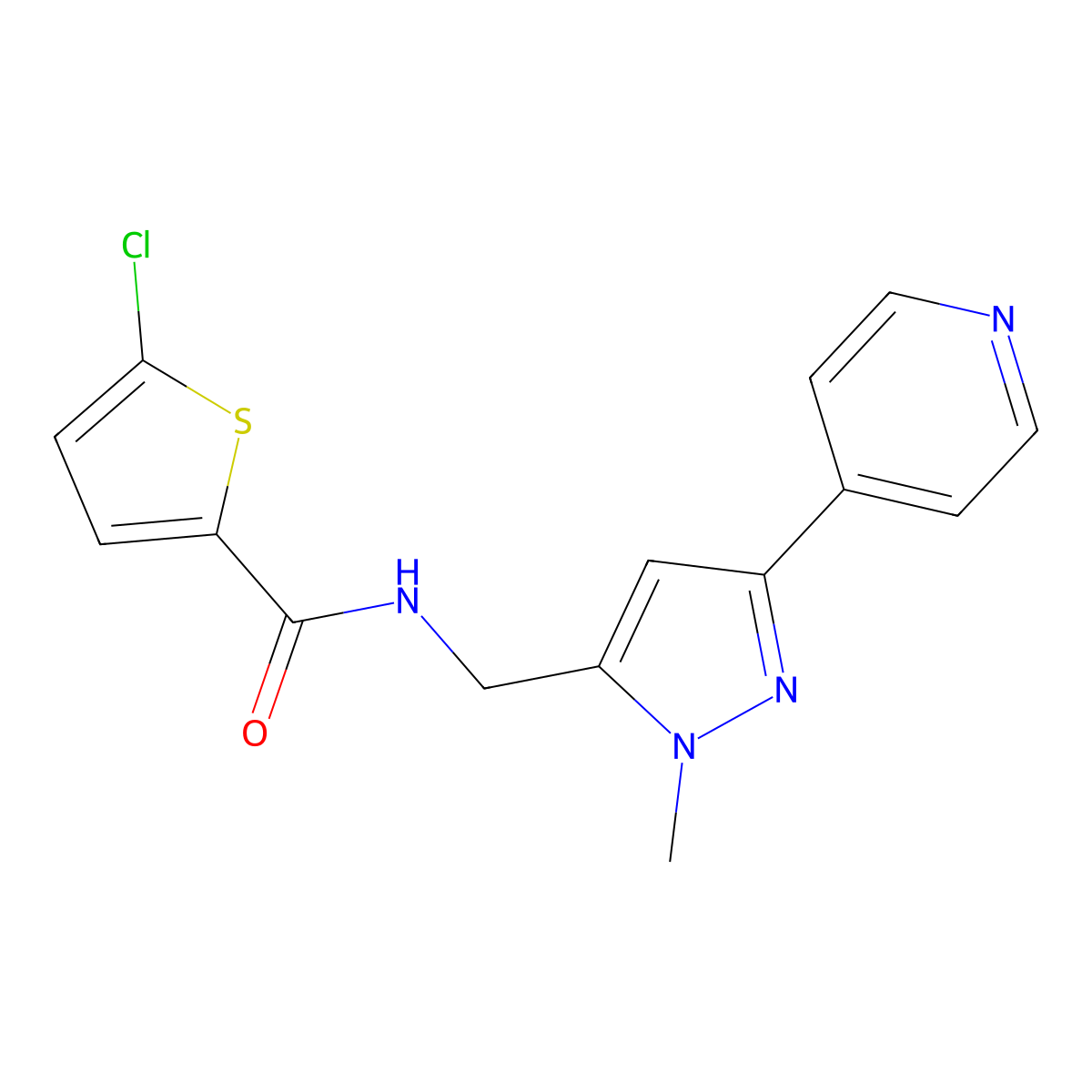 5-chloro-N-{[1-methyl-3-(pyridin-4-yl)-1H-pyrazol-5-yl]methyl}thiophene-2-carboxamide molecular structure, CAS 2320458-43-1