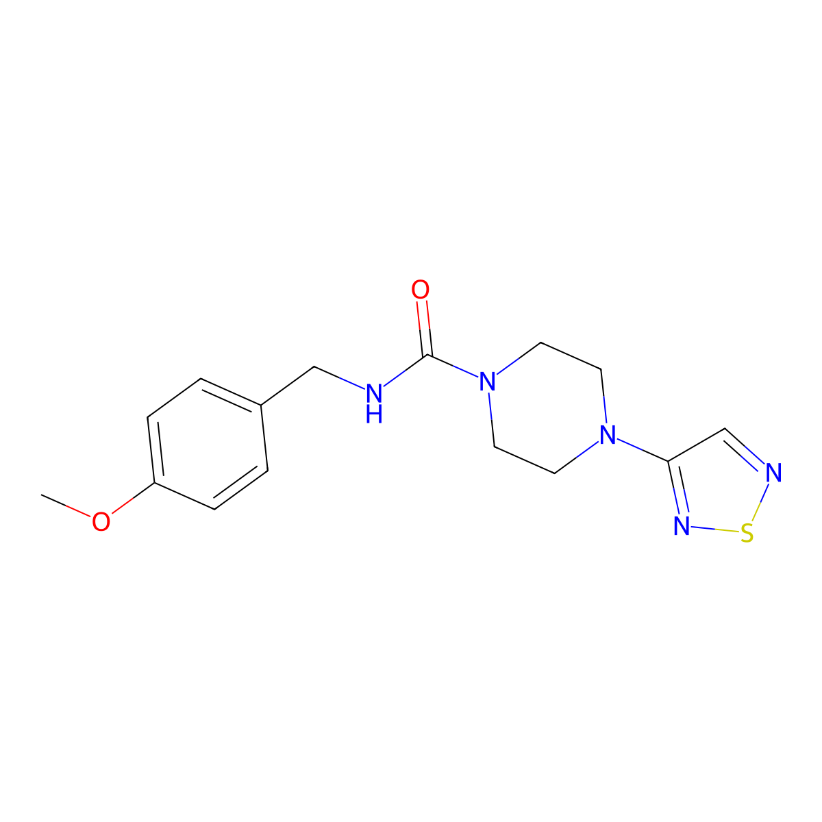 N-[(4-methoxyphenyl)methyl]-4-(1,2,5-thiadiazol-3-yl)piperazine-1-carboxamide molecular structure, CAS 2320459-10-5