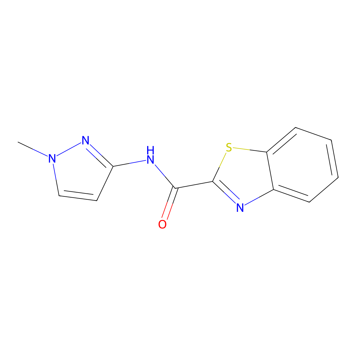 N-(1-methyl-1H-pyrazol-3-yl)-1,3-benzothiazole-2-carboxamide molecular structure, CAS 2320459-38-7
