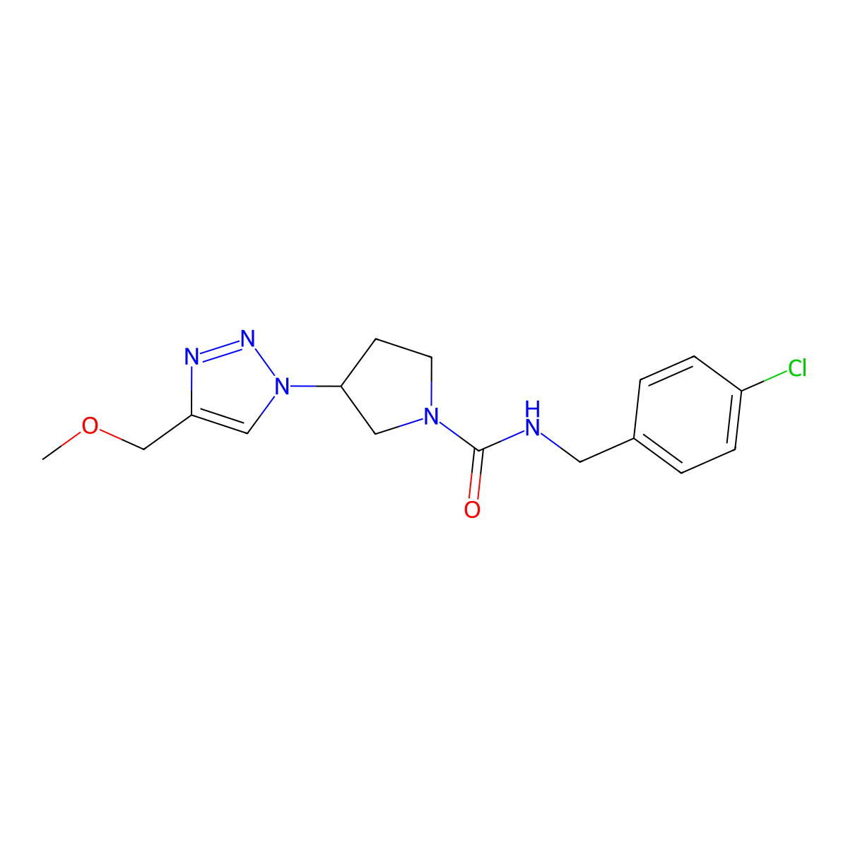 N-[(4-chlorophenyl)methyl]-3-[4-(methoxymethyl)-1H-1,2,3-triazol-1-yl]pyrrolidine-1-carboxamide molecular structure, CAS 2320459-39-8