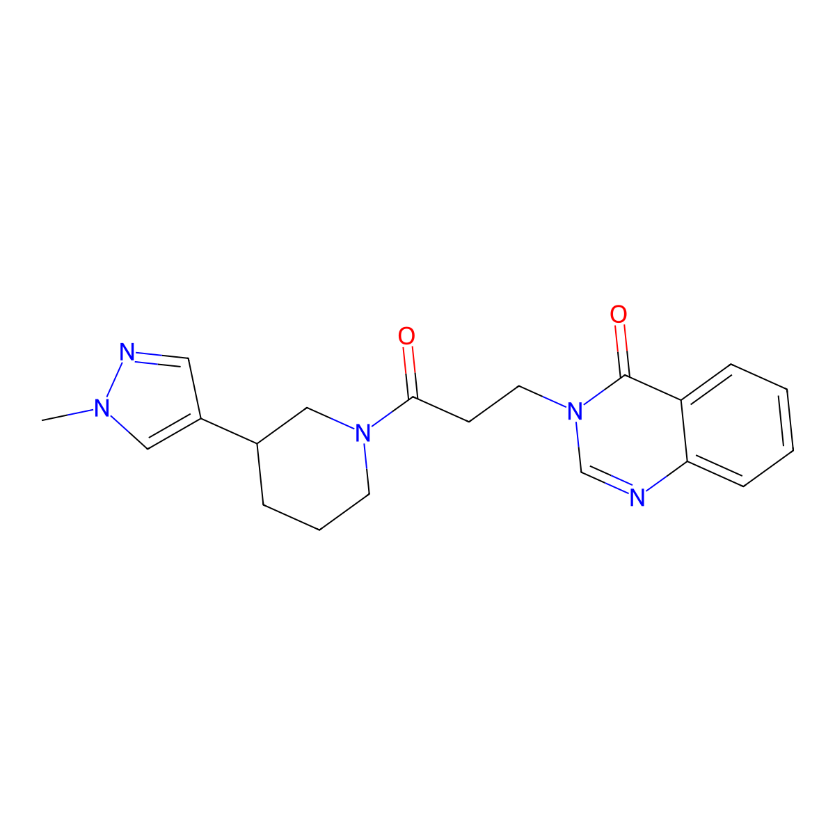 3-{3-[3-(1-methyl-1H-pyrazol-4-yl)piperidin-1-yl]-3-oxopropyl}-3,4-dihydroquinazolin-4-one molecular structure, CAS 2320463-53-2