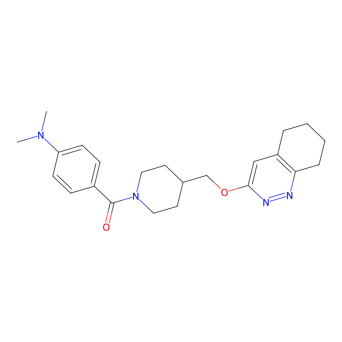 N,N-dimethyl-4-{4-[(5,6,7,8-tetrahydrocinnolin-3-yloxy)methyl]piperidine-1-carbonyl}aniline molecular structure, CAS 2320463-67-8