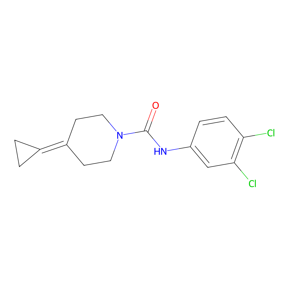 4-cyclopropylidene-N-(3,4-dichlorophenyl)piperidine-1-carboxamide molecular structure, CAS 2320463-73-6