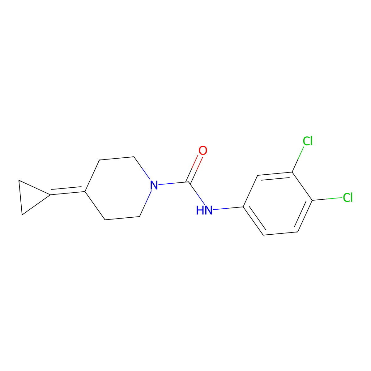 4-cyclopropylidene-N-(3,4-dichlorophenyl)piperidine-1-carboxamide molecular structure, CAS 2320463-73-6