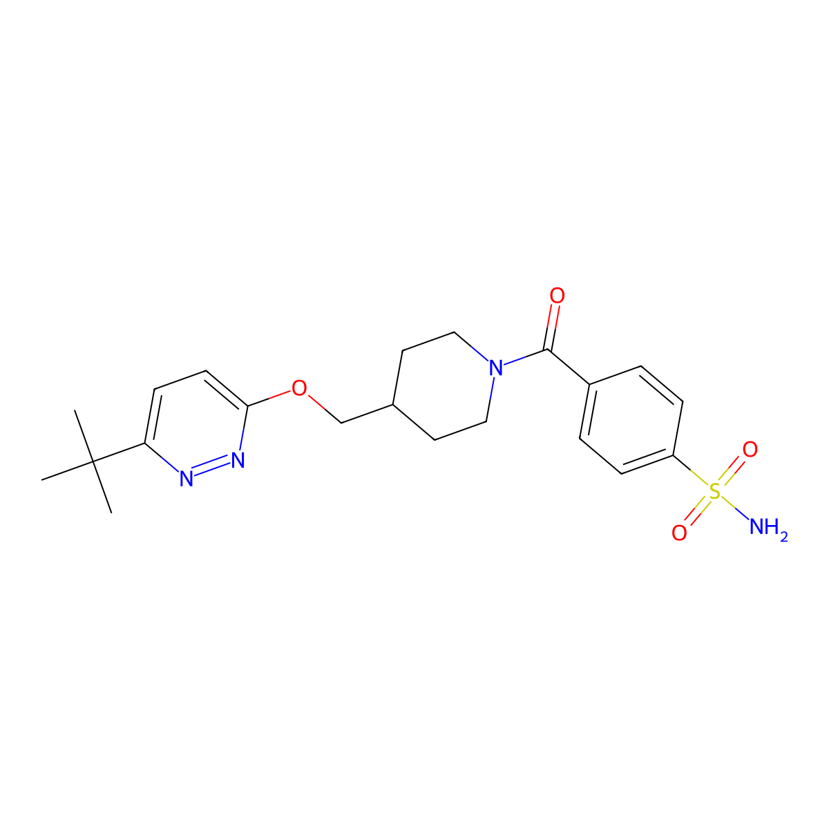 4-(4-{[(6-Tert-butylpyridazin-3-yl)oxy]methyl}piperidine-1-carbonyl)benzene-1-sulfonamide molecular structure, CAS 2320464-22-8