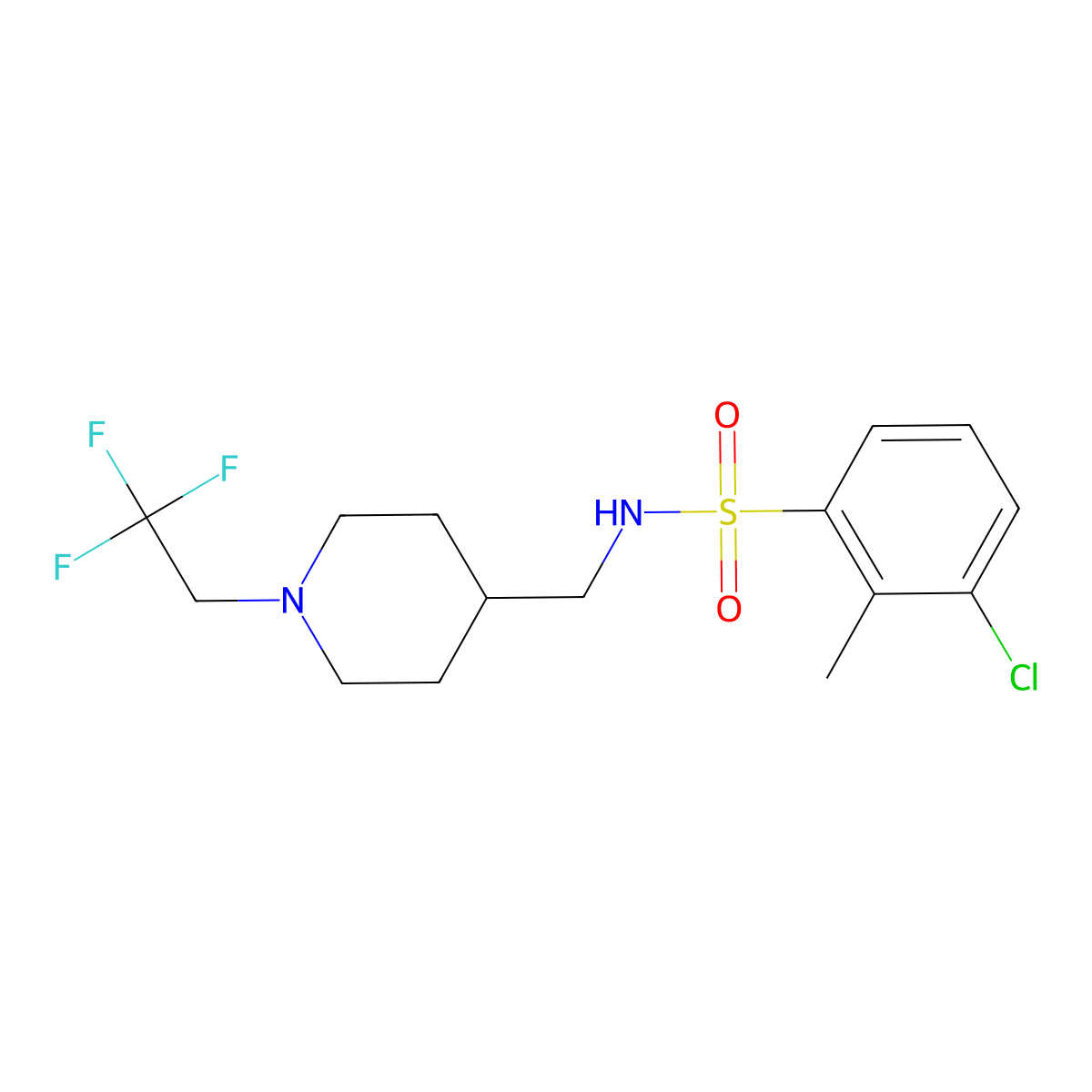 3-chloro-2-methyl-N-{[1-(2,2,2-trifluoroethyl)piperidin-4-yl]methyl}benzene-1-sulfonamide molecular structure, CAS 2320464-56-8