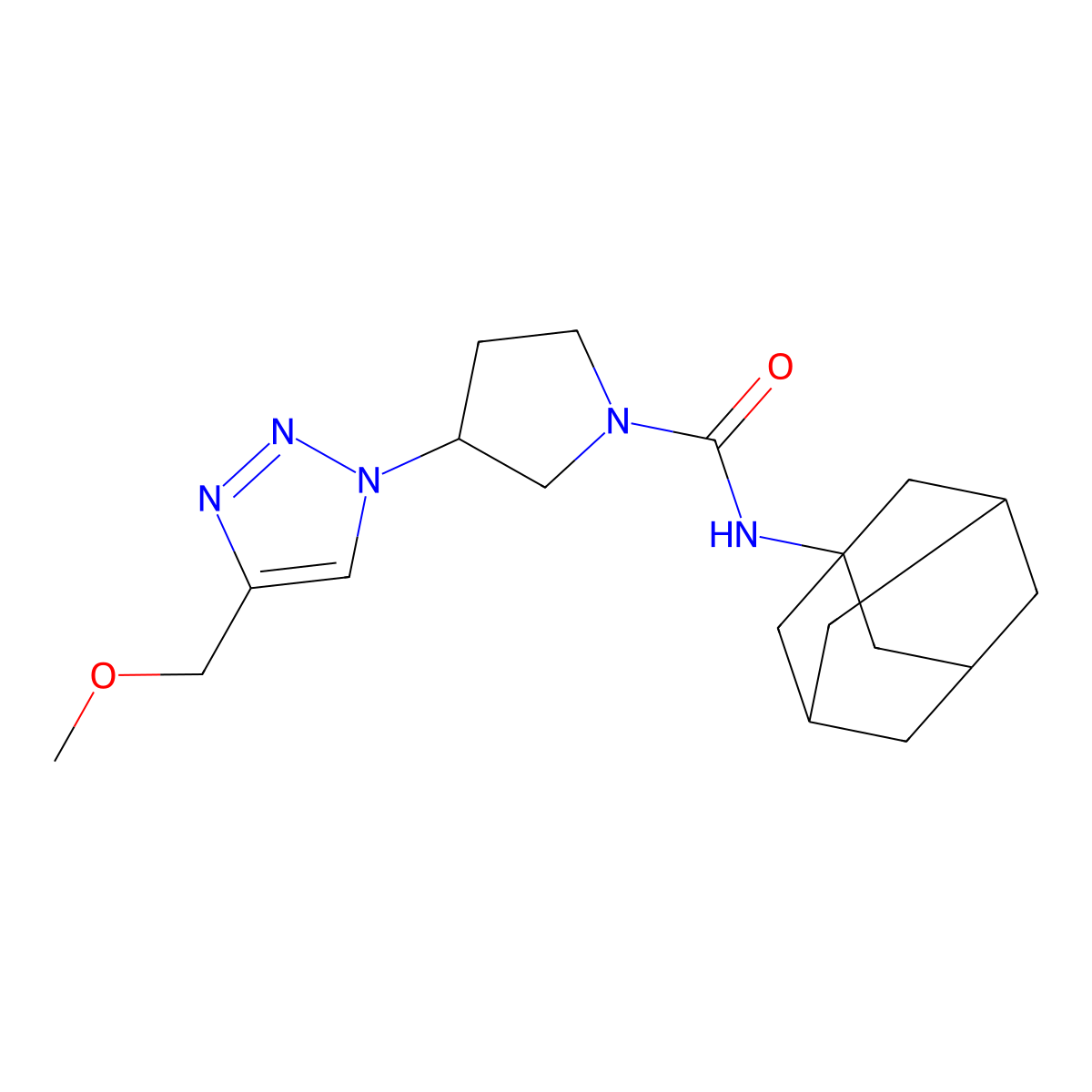N-(adamantan-1-yl)-3-[4-(methoxymethyl)-1H-1,2,3-triazol-1-yl]pyrrolidine-1-carboxamide molecular structure, CAS 2320464-81-9