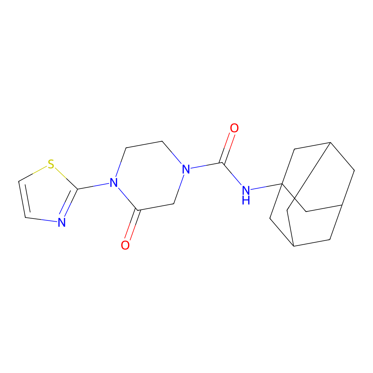 N-(adamantan-1-yl)-3-oxo-4-(1,3-thiazol-2-yl)piperazine-1-carboxamide molecular structure, CAS 2320464-99-9