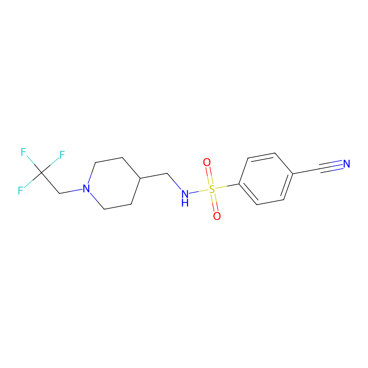 4-Cyano-N-[[1-(2,2,2-trifluoroethyl)piperidin-4-yl]methyl]benzenesulfonamide molecular structure, CAS 2320465-33-4