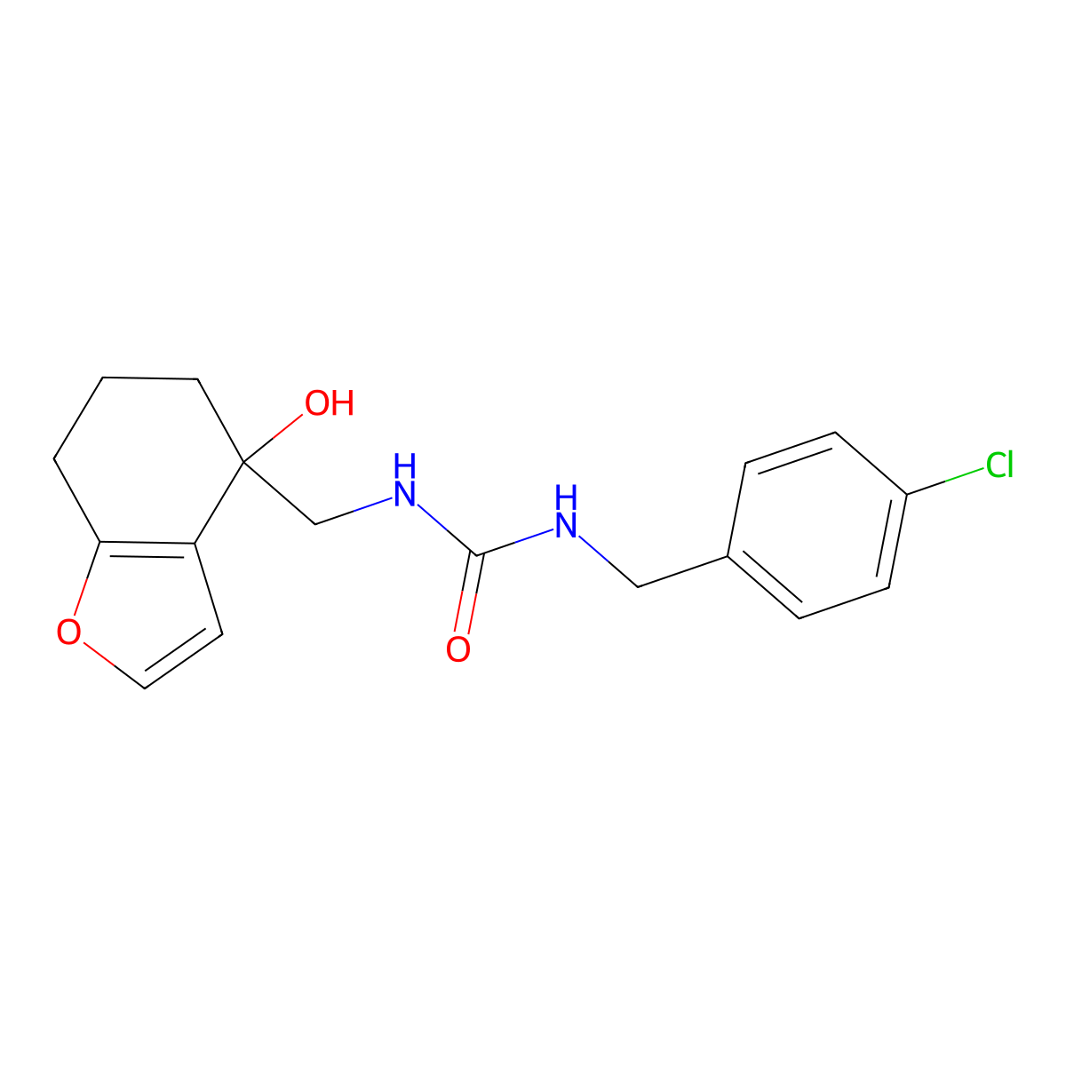 1-(4-Chlorobenzyl)-3-((4-hydroxy-4,5,6,7-tetrahydrobenzofuran-4-yl)methyl)urea molecular structure, CAS 2320465-50-5