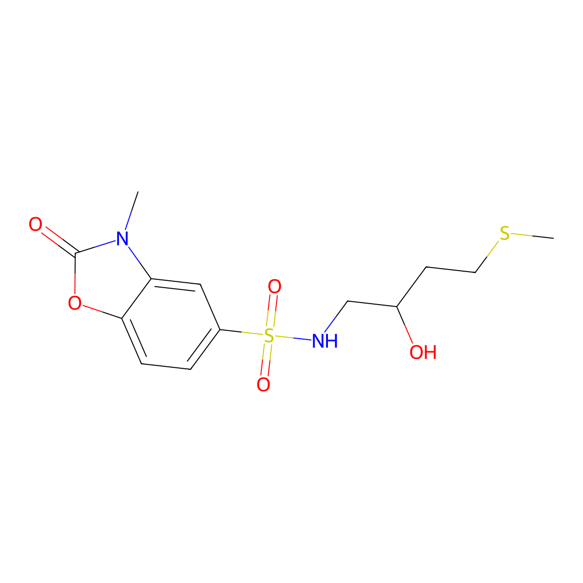 N-[2-hydroxy-4-(methylsulfanyl)butyl]-3-methyl-2-oxo-2,3-dihydro-1,3-benzoxazole-5-sulfonamide molecular structure, CAS 2320465-56-1