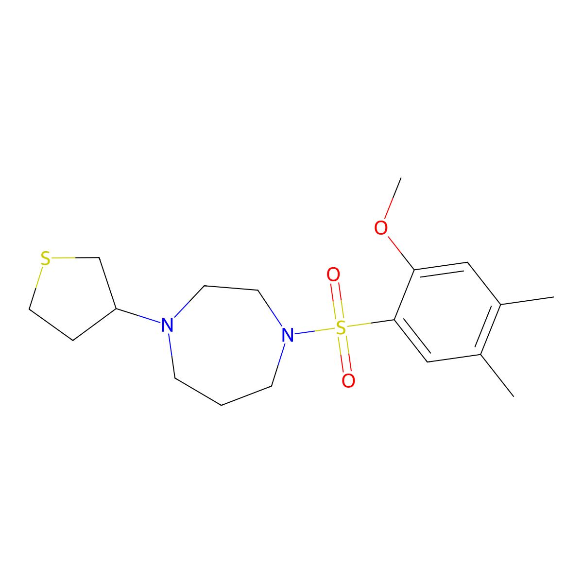 1-(2-Methoxy-4,5-dimethylbenzenesulfonyl)-4-(thiolan-3-yl)-1,4-diazepane molecular structure, CAS 2320465-58-3