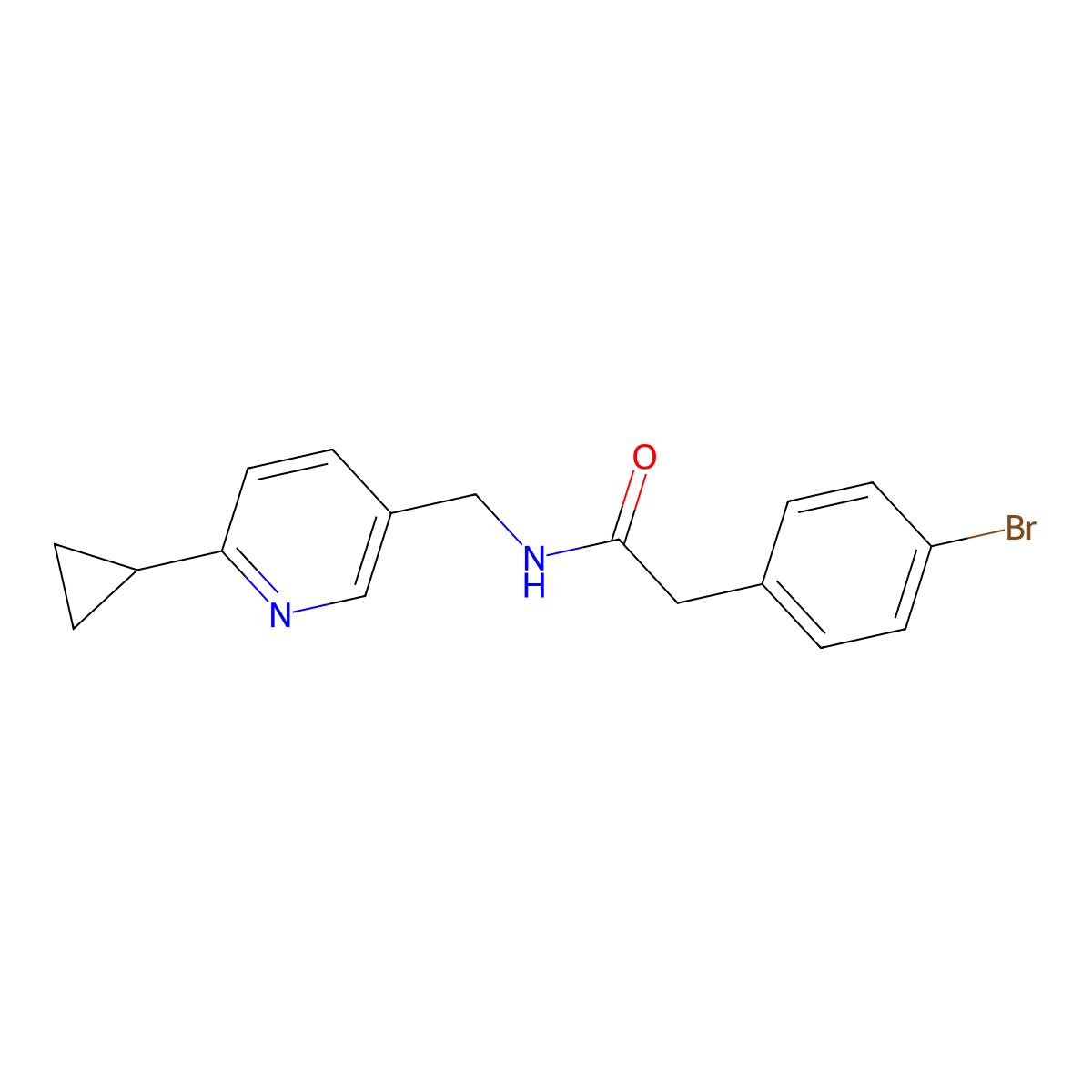 2-(4-bromophenyl)-N-[(6-cyclopropylpyridin-3-yl)methyl]acetamide molecular structure, CAS 2320465-78-7