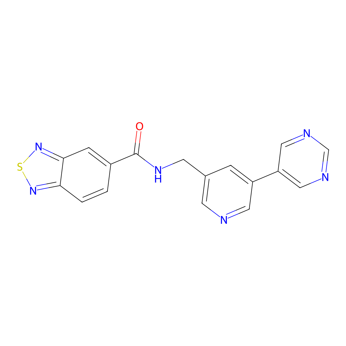 N-{[5-(pyrimidin-5-yl)pyridin-3-yl]methyl}-2,1,3-benzothiadiazole-5-carboxamide molecular structure, CAS 2320465-81-2