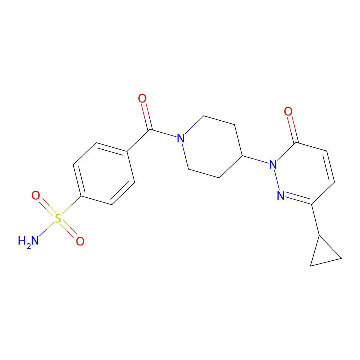 4-[4-(3-Cyclopropyl-6-oxo-1,6-dihydropyridazin-1-yl)piperidine-1-carbonyl]benzene-1-sulfonamide molecular structure, CAS 2320465-86-7