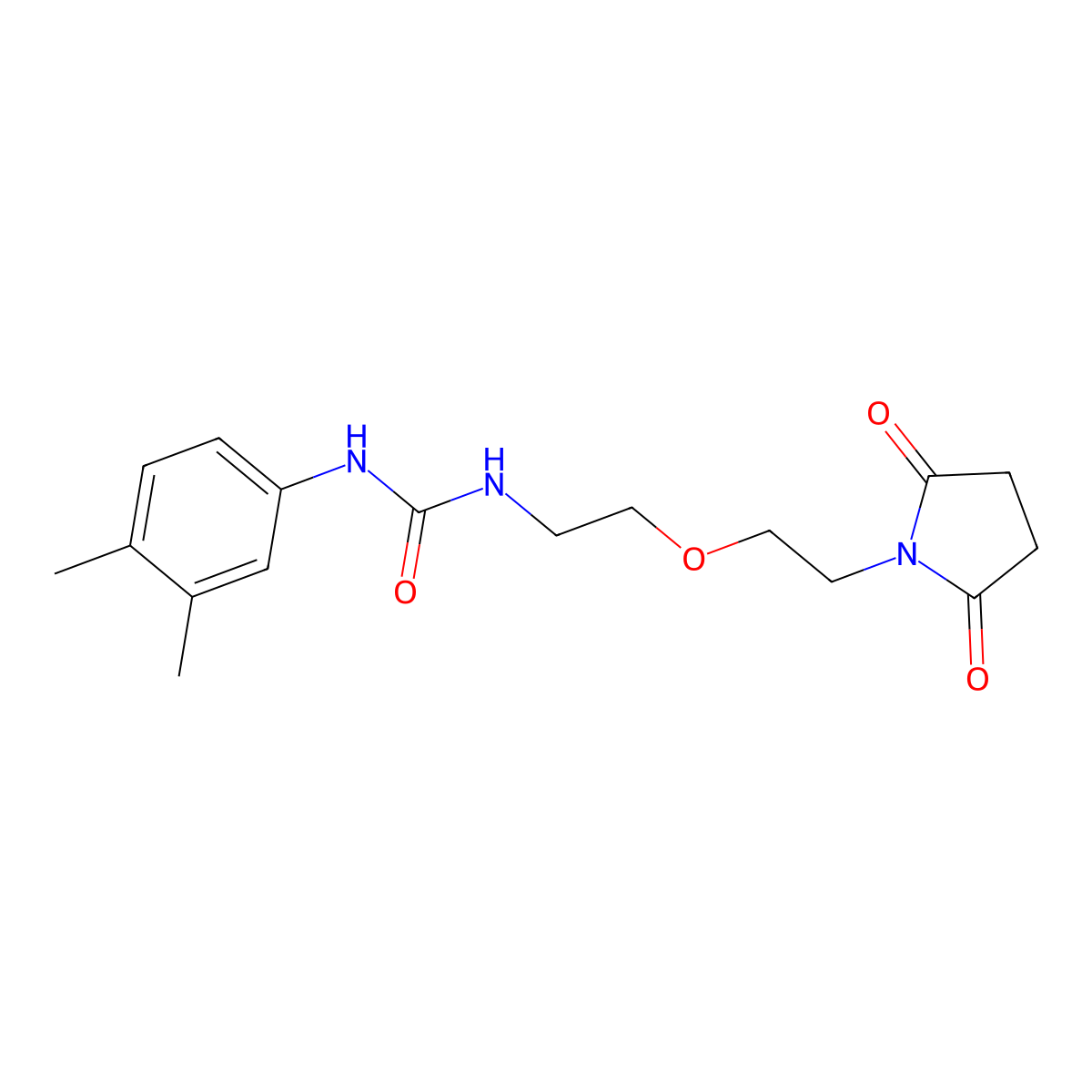 1-(3,4-Dimethylphenyl)-3-{2-[2-(2,5-dioxopyrrolidin-1-yl)ethoxy]ethyl}urea molecular structure, CAS 2320465-99-2
