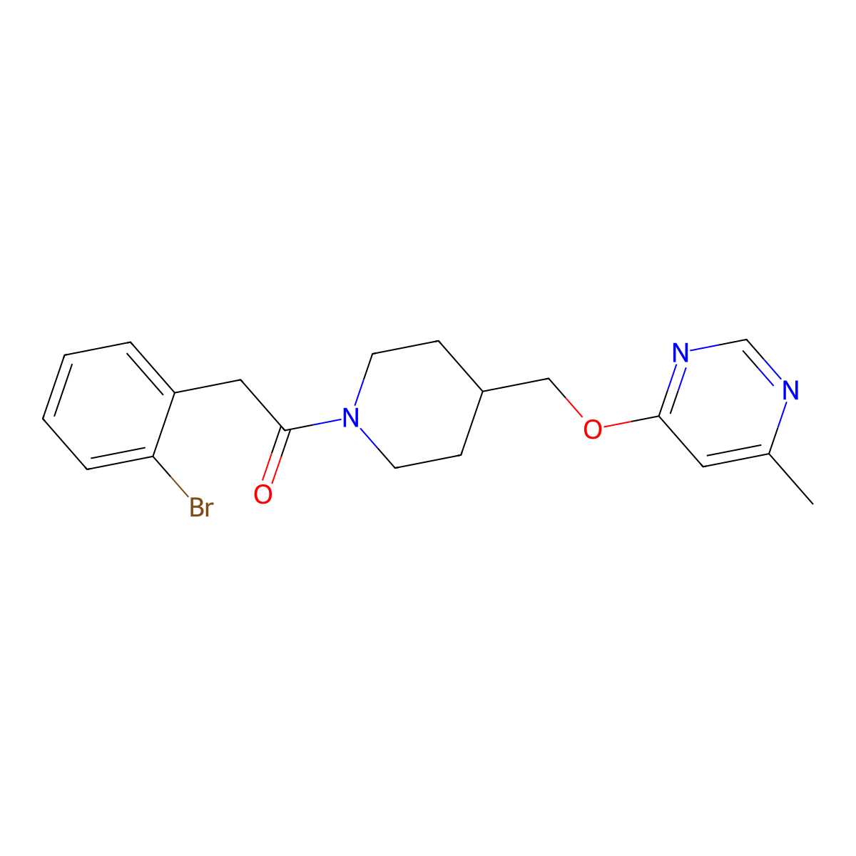 2-(2-Bromophenyl)-1-(4-{[(6-methylpyrimidin-4-yl)oxy]methyl}piperidin-1-yl)ethan-1-one molecular structure, CAS 2320466-01-9